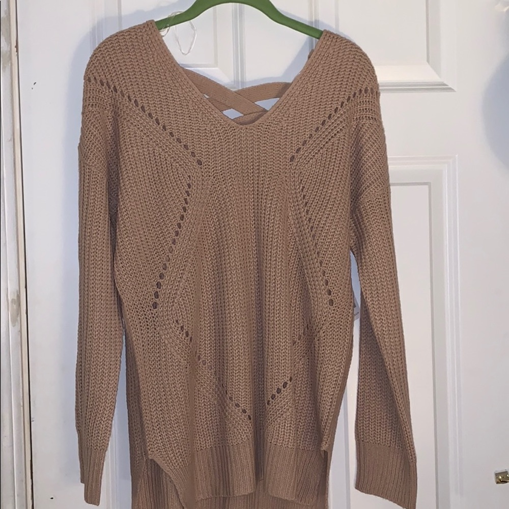 Pink/Tan/Beige Criss Cross Sweater